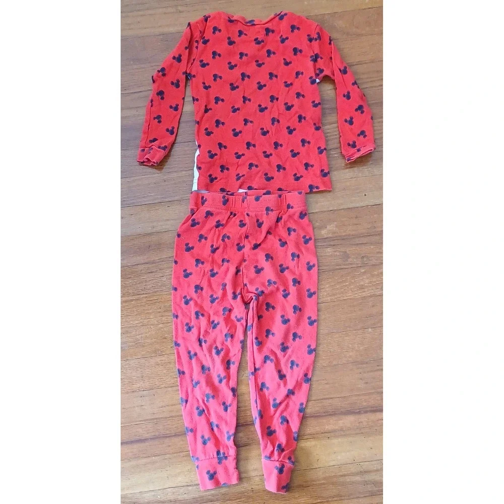 Disney Pajama Set Girls 4T Red Mickey Mouse Long Sleeve Snug Fit PJs Cartoon